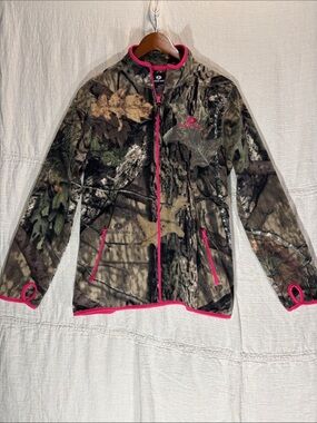 Mossy Oak Women's Camo Fleece Jacket Pink TrimFull Zip Size L EUC